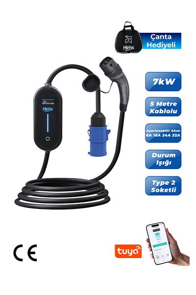 Hims 7kW Ev Tipi Taşınabilir Elektrikli Araç Şarj Cihazı