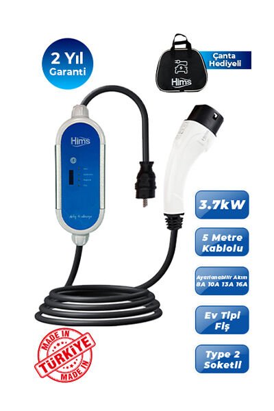 Hims 3.7kW Gümüş Taşınabilir Elektrikli Araç Şarj Cihazı