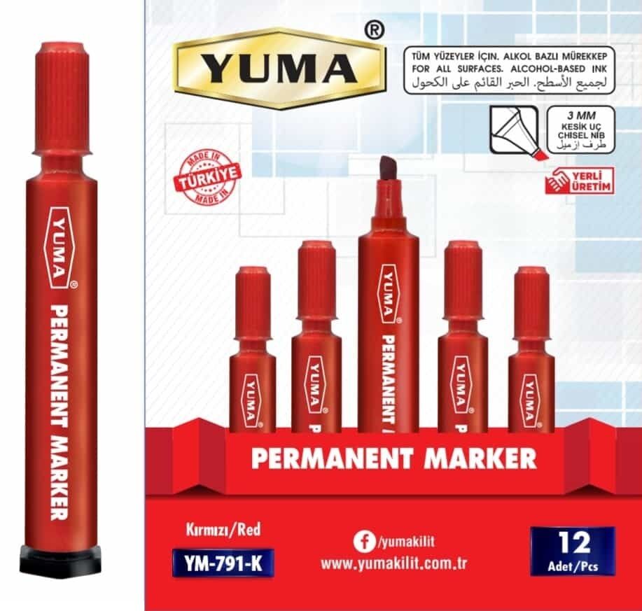 Yuma Parmanent Yuvarlak Uçlu Koli Kalemi Kırmızı