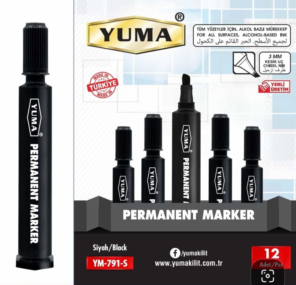 Yuma Parmanent Yuvarlak Uçlu Koli Kalemi Siyah