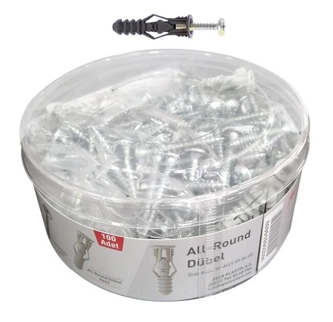 Plastik Sp Star Kalibre Takım Dübel Vida Dübel Set 8mm 100 Adet
