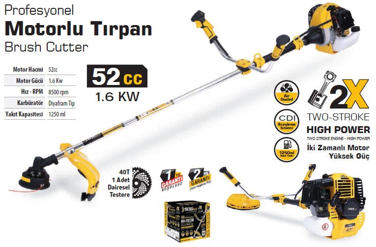 SGS Motorlu Tırpan Benzinli 52 CC 1.6 KW